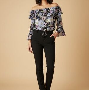 BCX Floral Off-Shoulder Blouse - Black and Pastel Hues